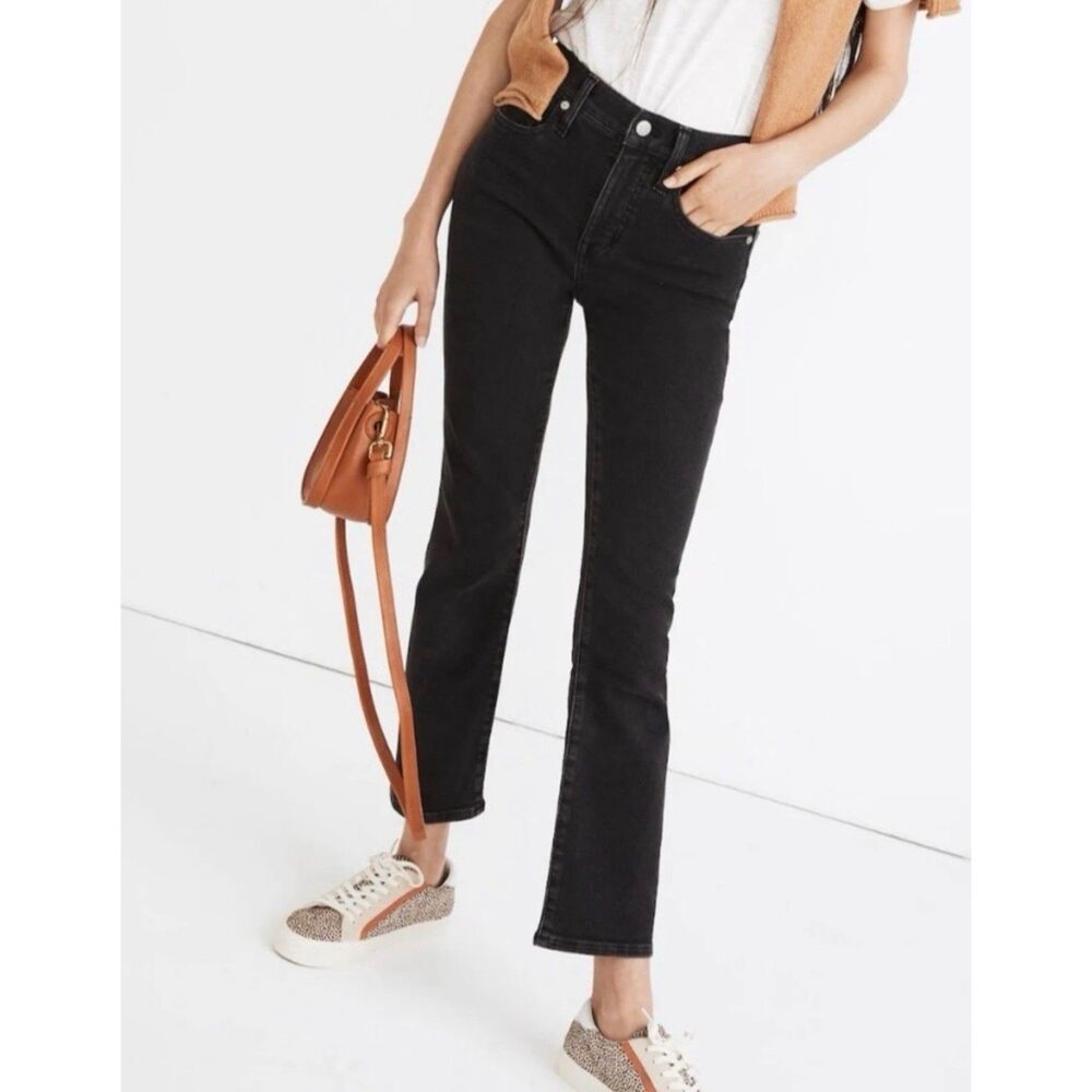 Madewell Cali Demi Boot Jeans (Sz 27) Washed Black Mini Flare Crop Mid Rise